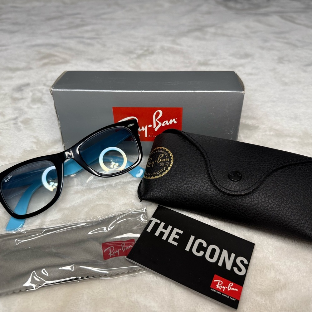 Ray-Ban Black Wayfarer Sunglasses with Blue Accents (Custom Colorway)